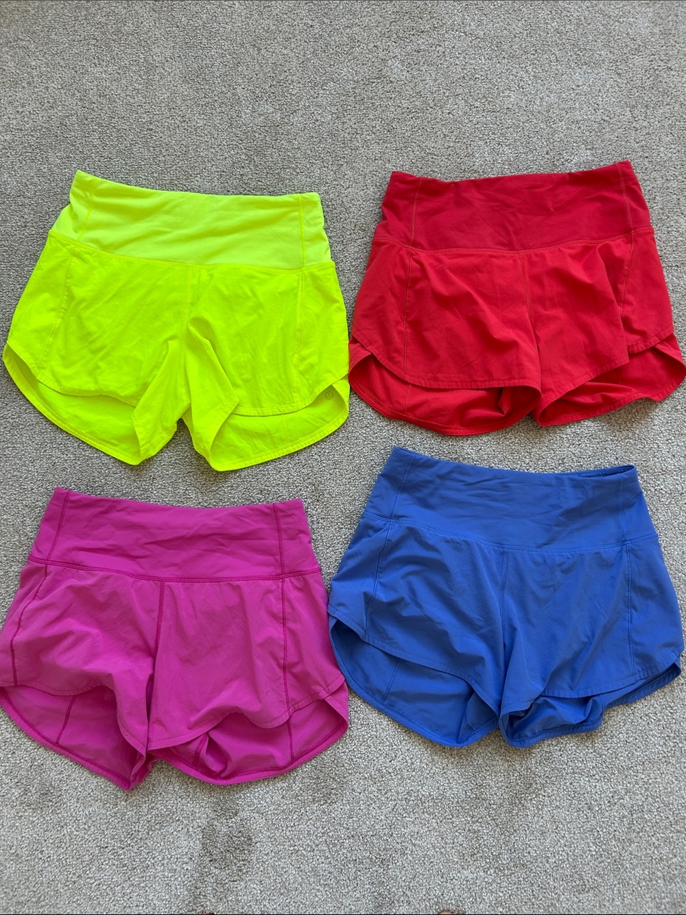 lululemon athletica Women's Neon Yellow, Red, Pink & Blue Athletic Shorts Set